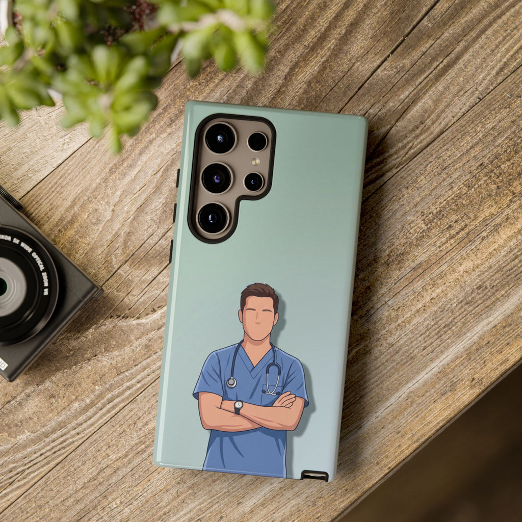 Male Nurse Phone Case | Confident Nurse in Blue Scrubs Illustration | iPhone & Samsung