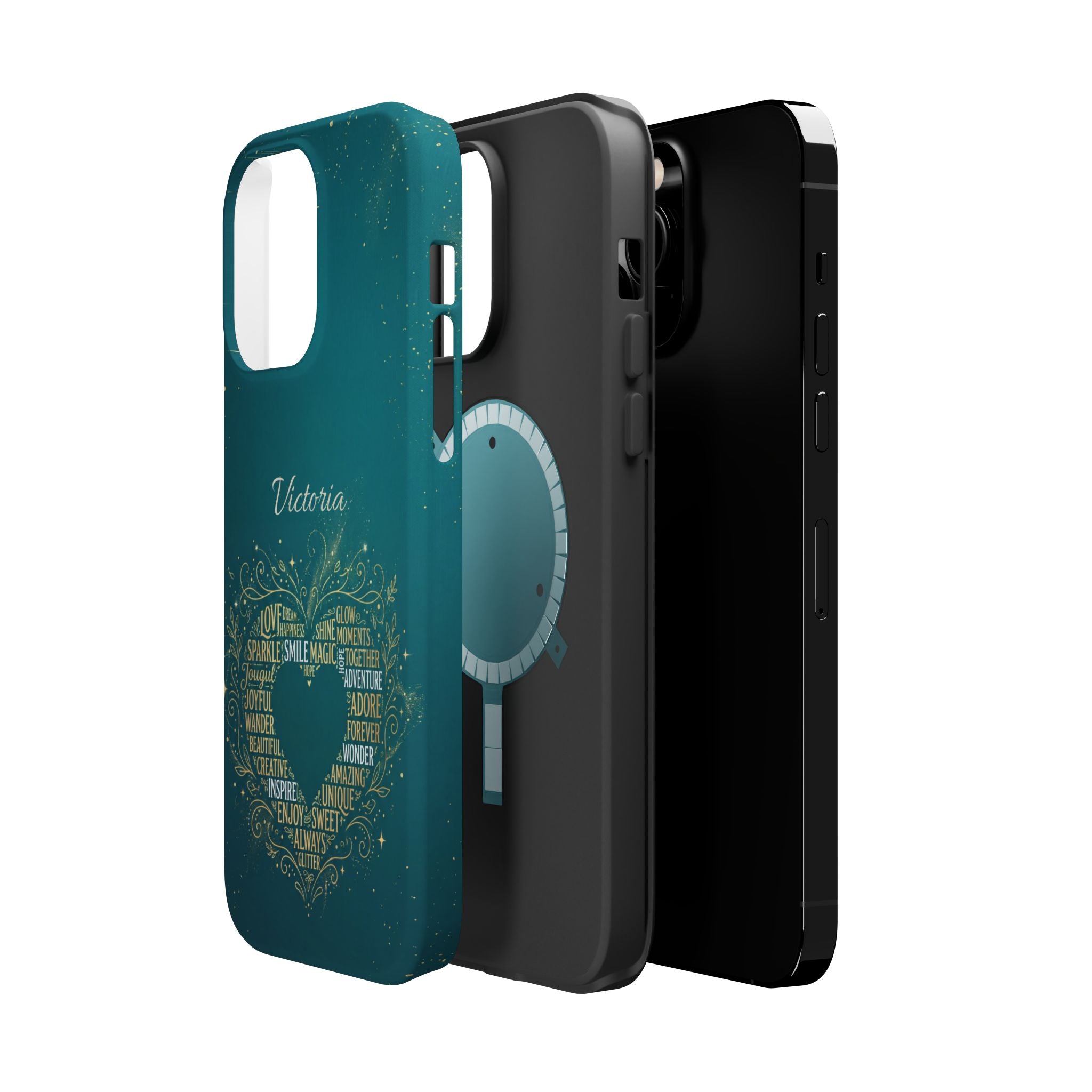 Personalized Teacher Heart Word Art Phone Case — Impact-Resistant Wireless Charging Cover