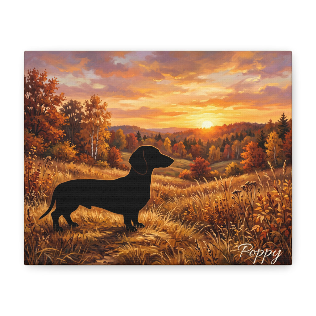 Dachshund Silhouette Personalized Canvas | Autumn Sunset Wall Art