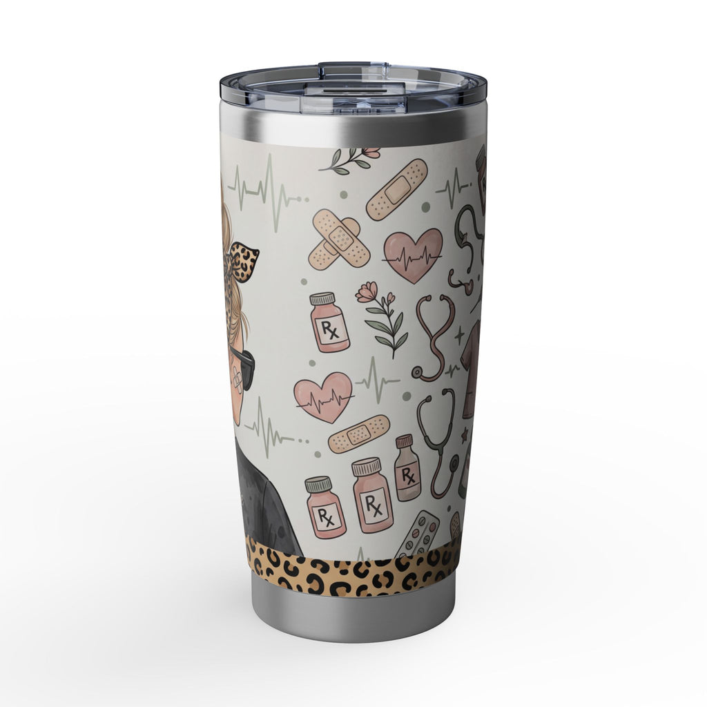 Personalized Leopard Bandana Nurse Tumbler – Custom Name Black Scrubs 20 oz