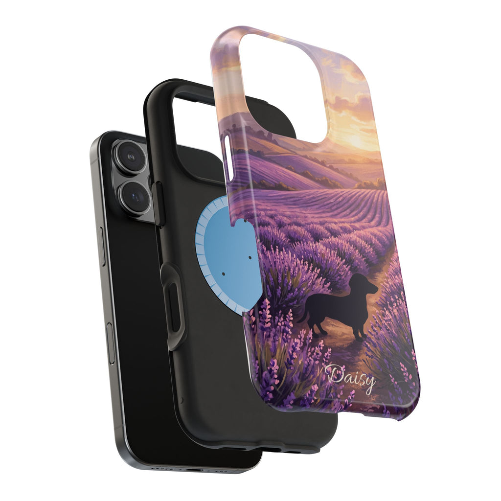 Personalized Dachshund Lavender Field Phone Case — Wireless Charging Cover