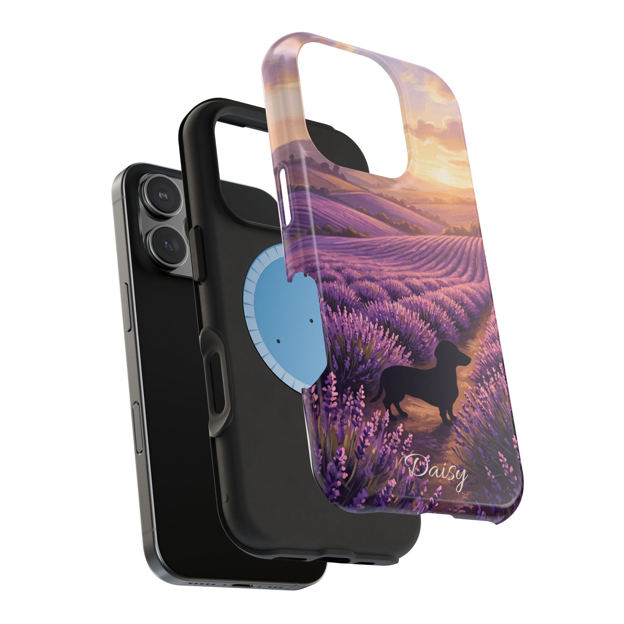 Personalized Dachshund Lavender Field Phone Case — Wireless Charging Cover