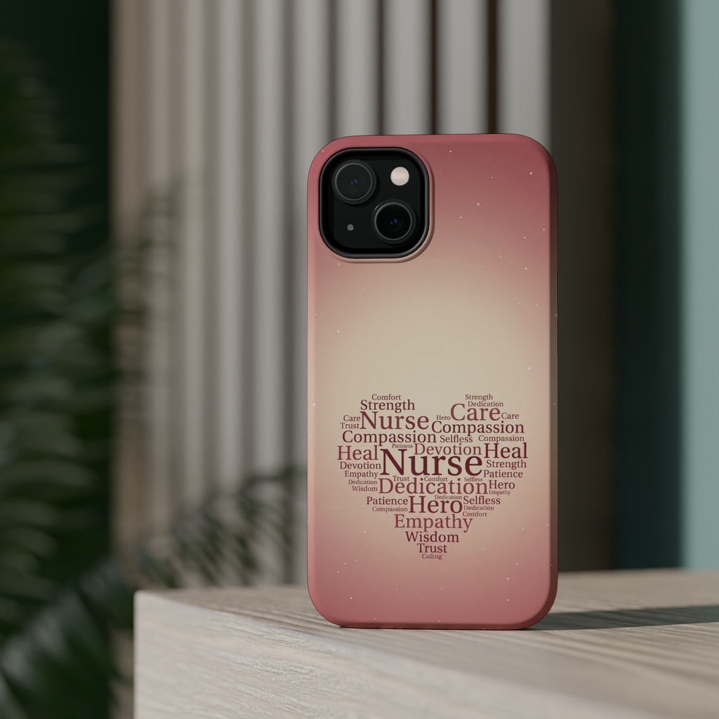 Nurse Heart Word Art Phone Case — Impact-Resistant Wireless Charging Cover