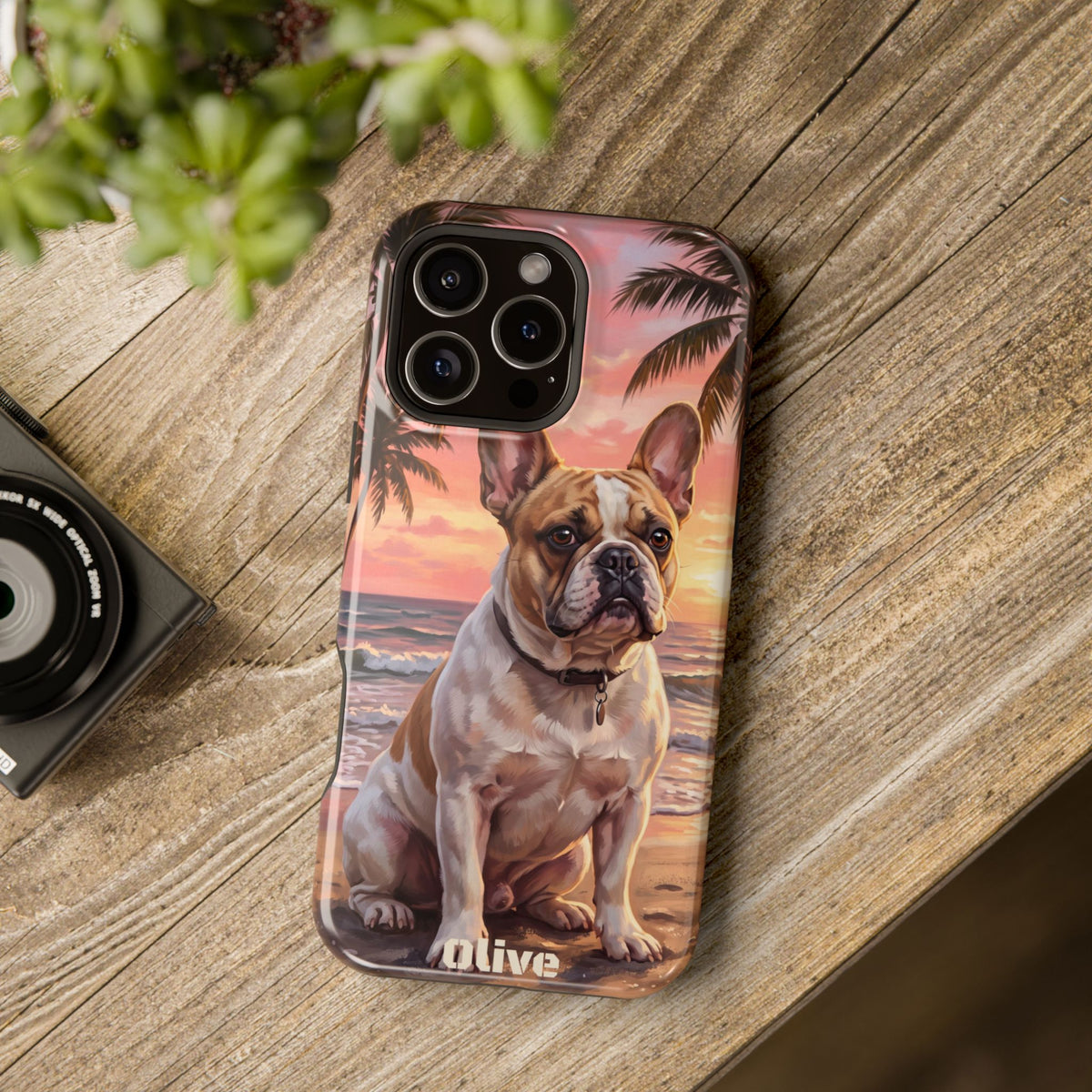 Personalized French Bulldog Beach Portrait Phone Case — Wireless Charging Cover