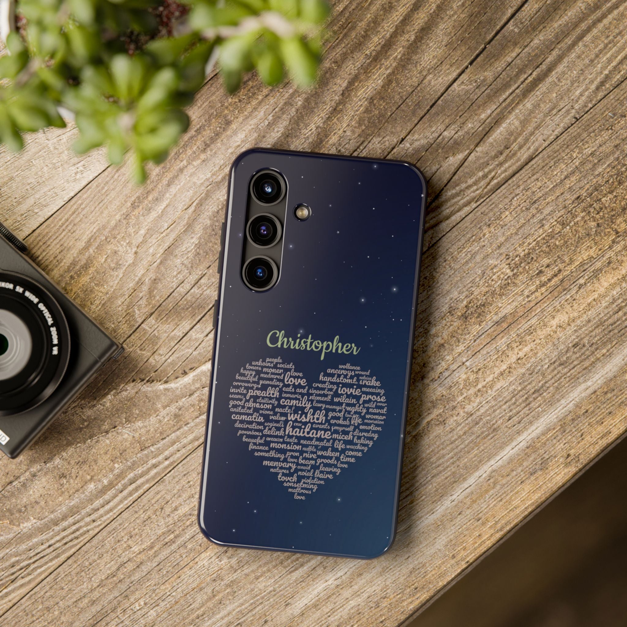 Personalized Teacher Heart Word Cloud Phone Case — Custom Name Starry Design