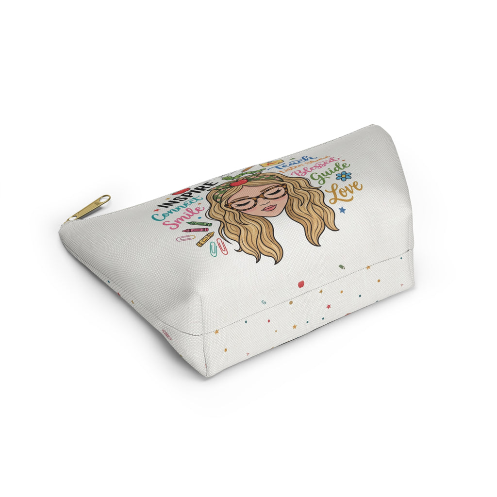 Inspire Teach Blonde Illustrated Teacher Pouch — T-Bottom Zipper Bag