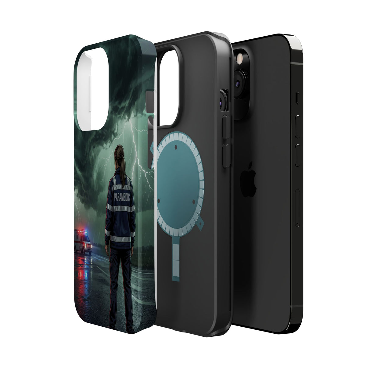 Female Paramedic Green Storm Phone Case — Magnetic Wireless Charging Cover