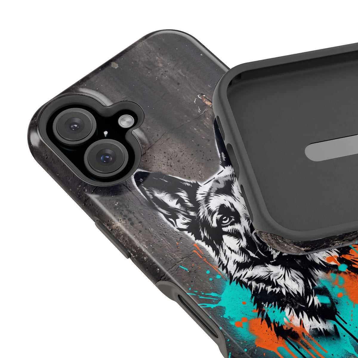 German Shepherd Phone Case | Graffiti Street Art — Tough Magnetic Case with Wireless Charging