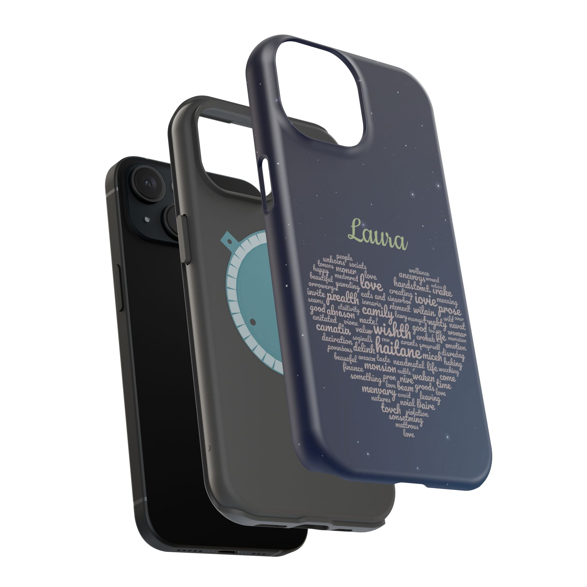 Personalized Teacher Heart Word Art Phone Case — Navy Wireless Charging Cover