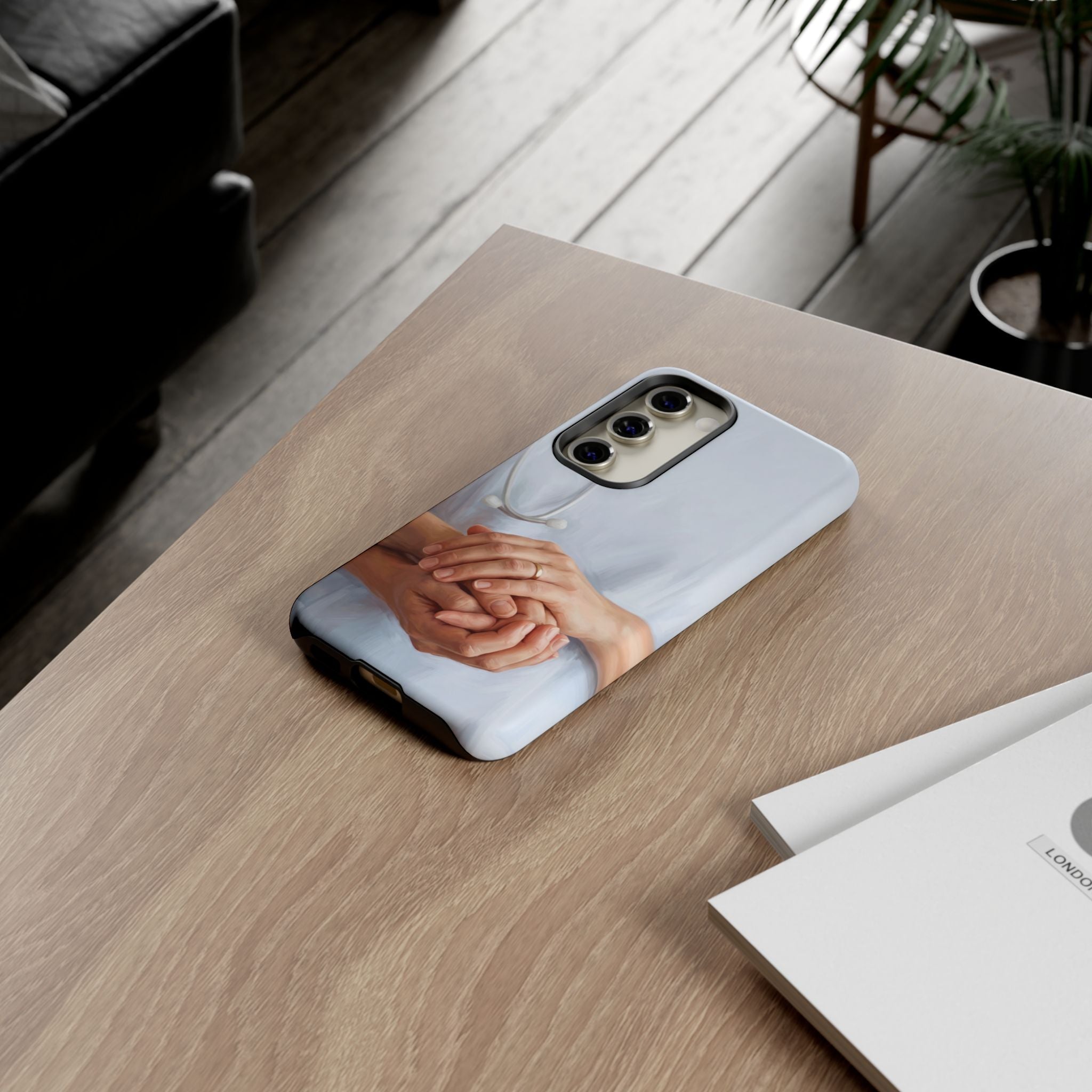 Nurse's Comforting Hands Phone Case | Caring Hands & Stethoscope Illustration | iPhone & Samsung