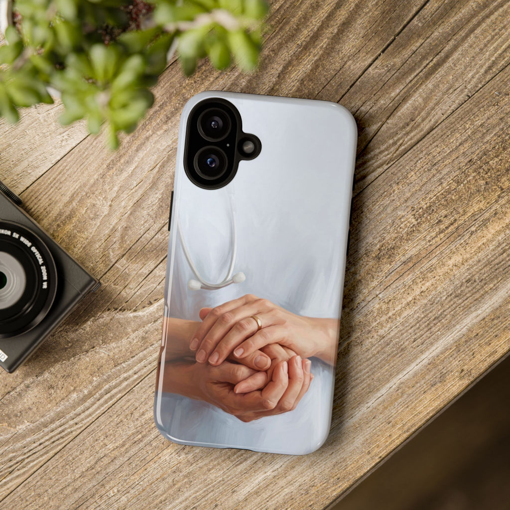 Nurse's Comforting Hands Phone Case | Caring Hands & Stethoscope Illustration | iPhone & Samsung