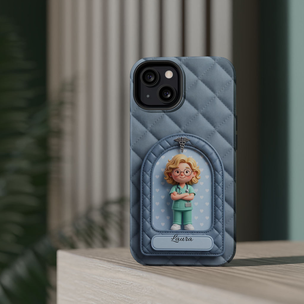 Personalized Quilted Nurse Phone Case — Wireless Charging Cover