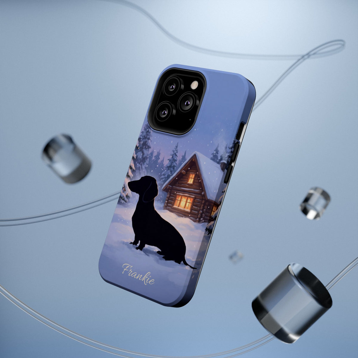 Personalized Dachshund Winter Cabin Phone Case — Wireless Charging Cover