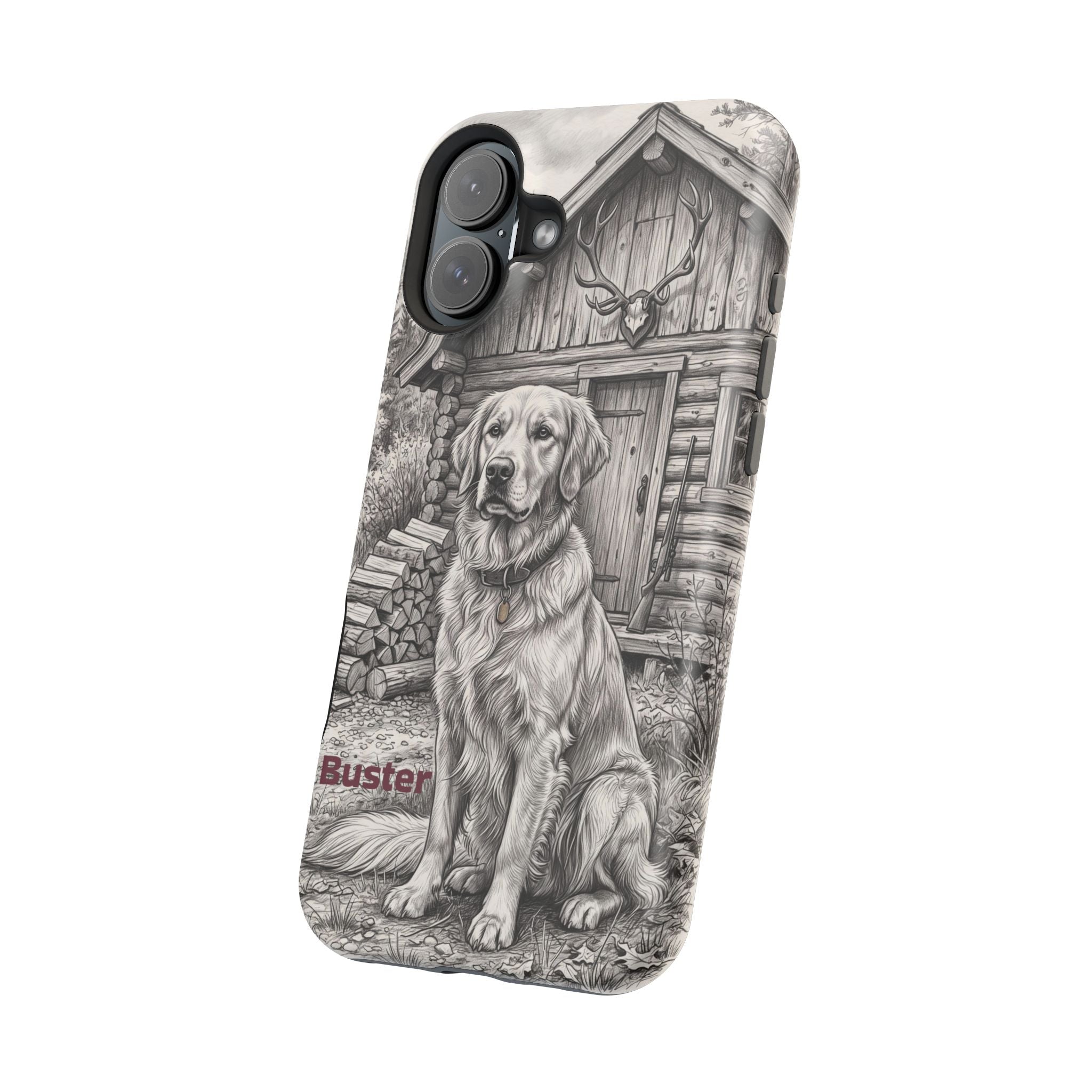 Personalized Golden Retriever Cabin Porch Phone Case — Wireless Charging Cover
