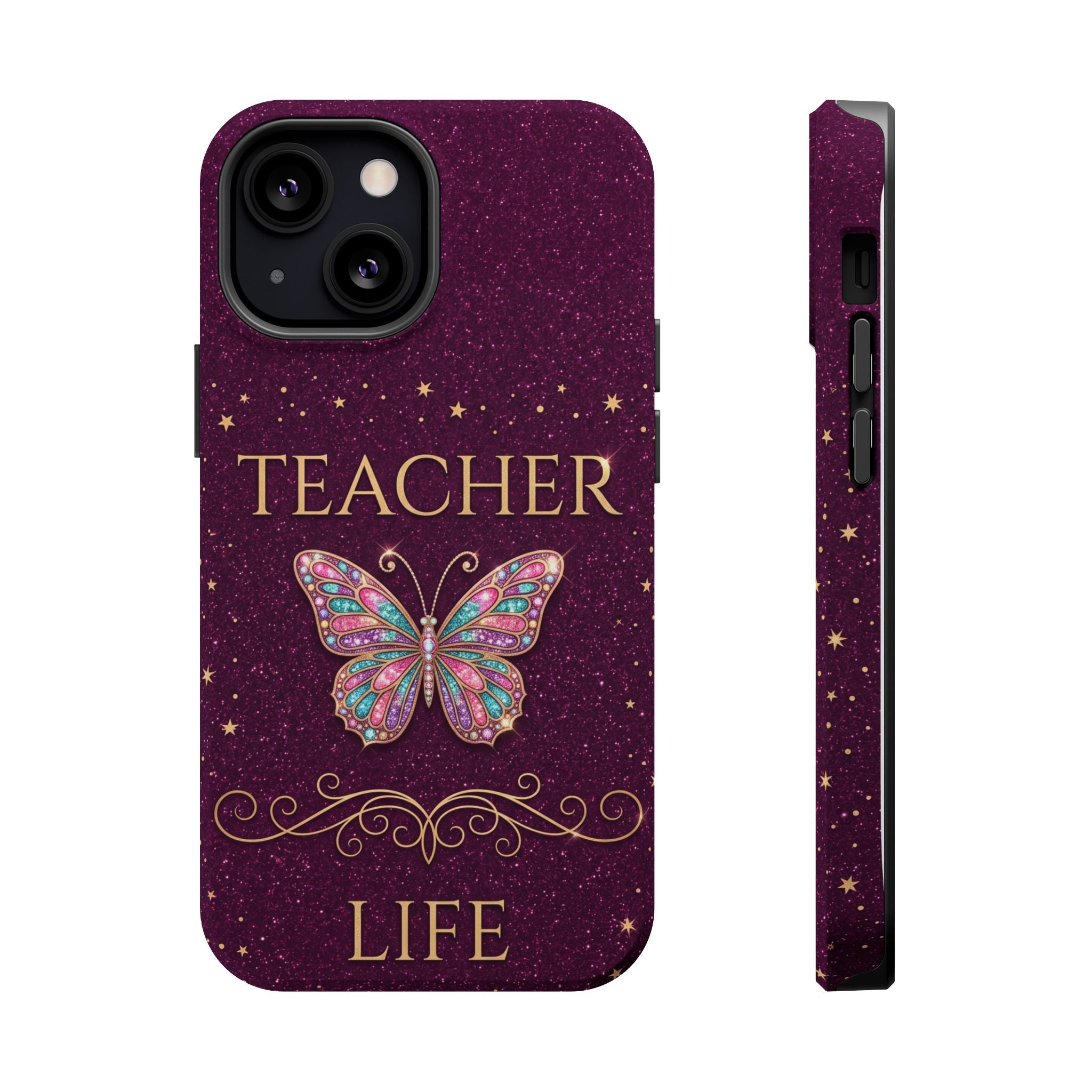 Teacher Life Glitter Butterfly Phone Case — Wireless Charging Cover