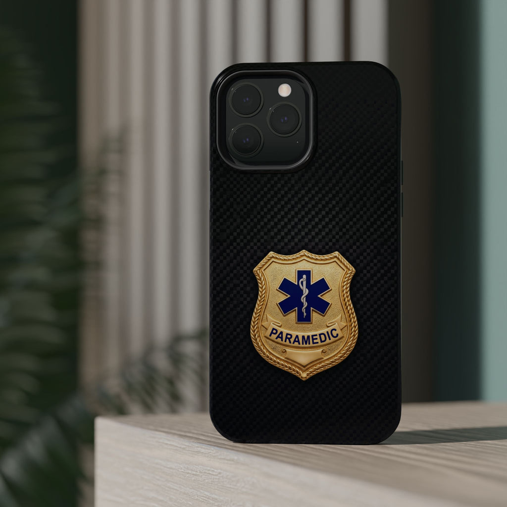 Gold Paramedic Badge Black Phone Case — Magnetic Wireless Charging Cover