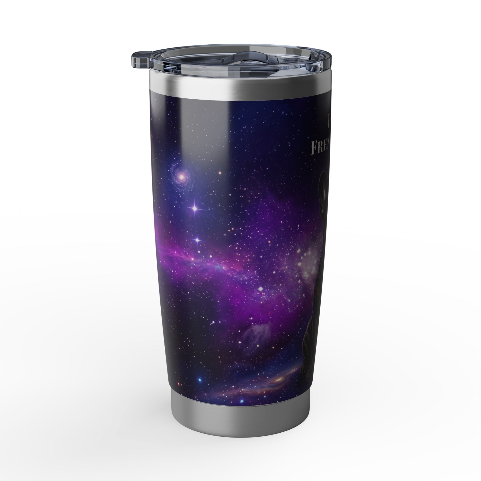 Personalized Frenchie Tumbler – Purple Galaxy Travel Mug, Custom Name Gift for Dog Dad