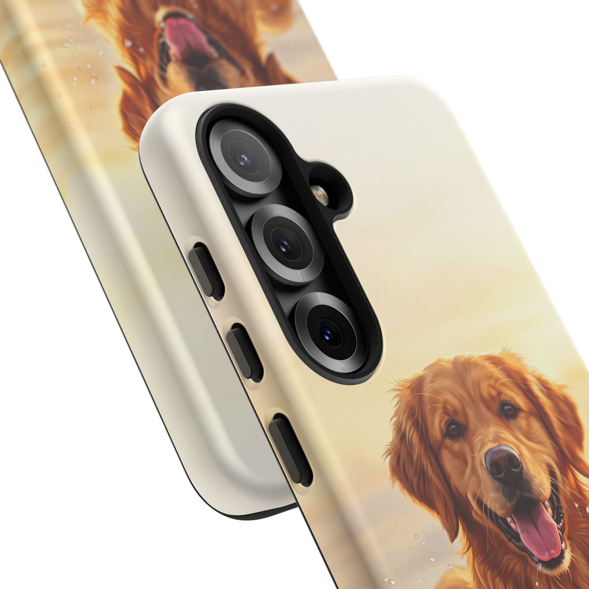 Golden Retriever Splashing in Water Phone Case | Joyful Dog at Golden Hour | iPhone & Samsung