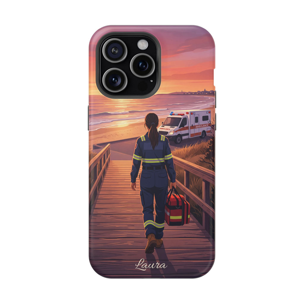 Sunset Boardwalk Personalized Paramedic Phone Case — Wireless Charging Cover