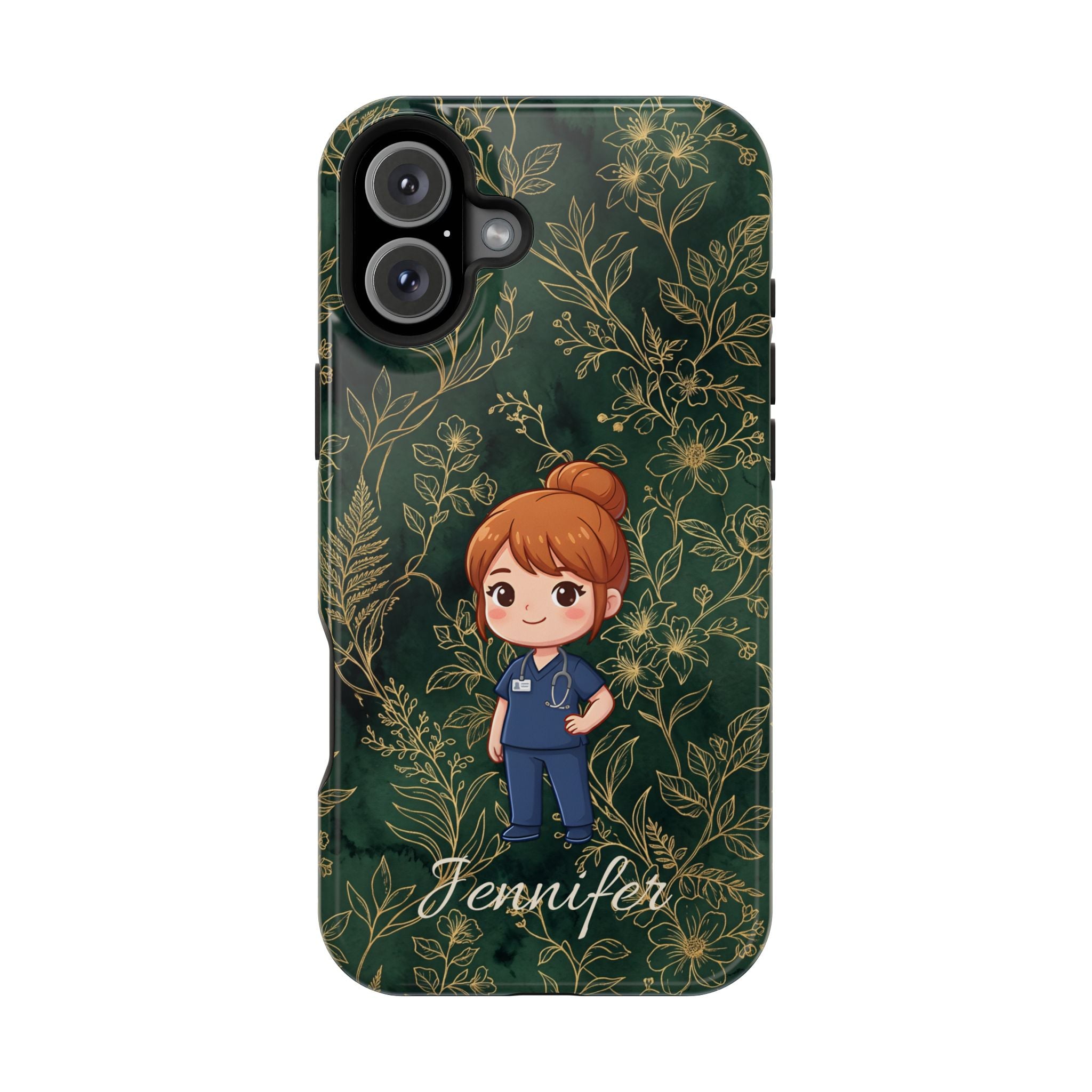 Personalized Nurse Botanical Phone Case — Impact-Resistant Wireless Charging Cover