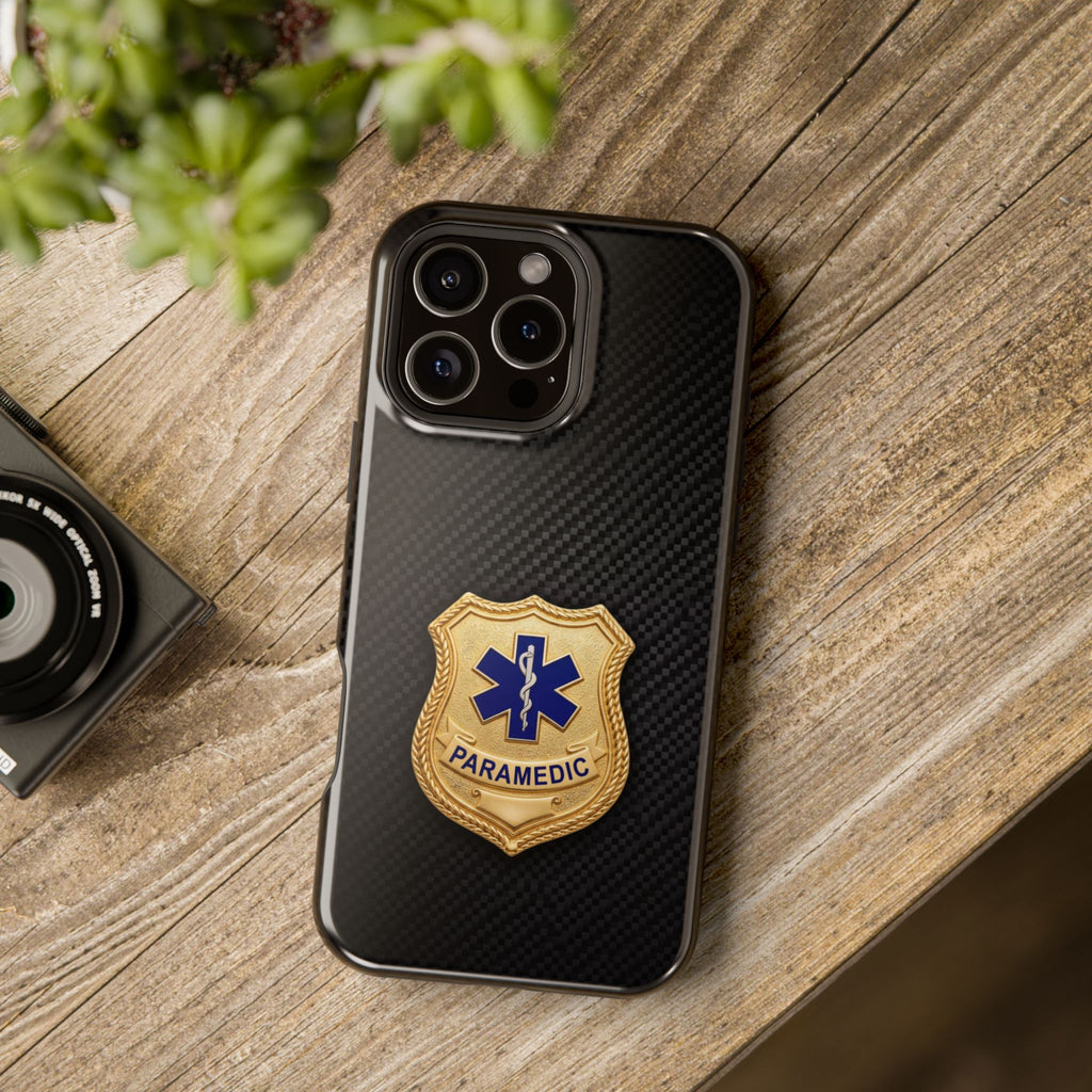Gold Paramedic Badge Black Phone Case — Magnetic Wireless Charging Cover