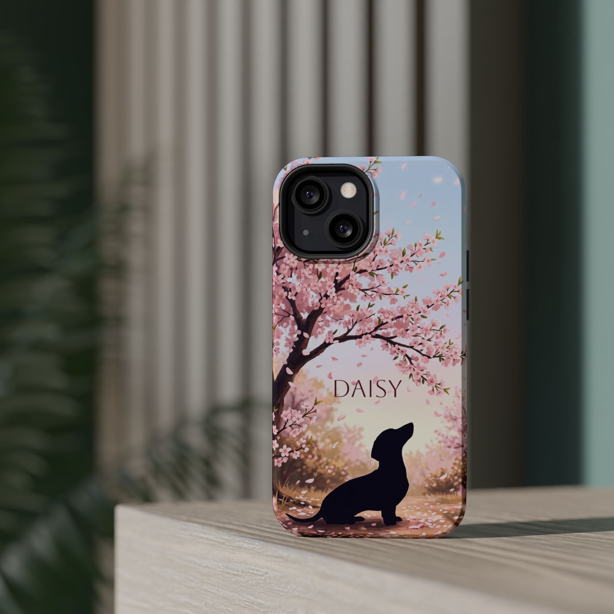 Personalized Dachshund Cherry Blossom Phone Case — Wireless Charging Cover