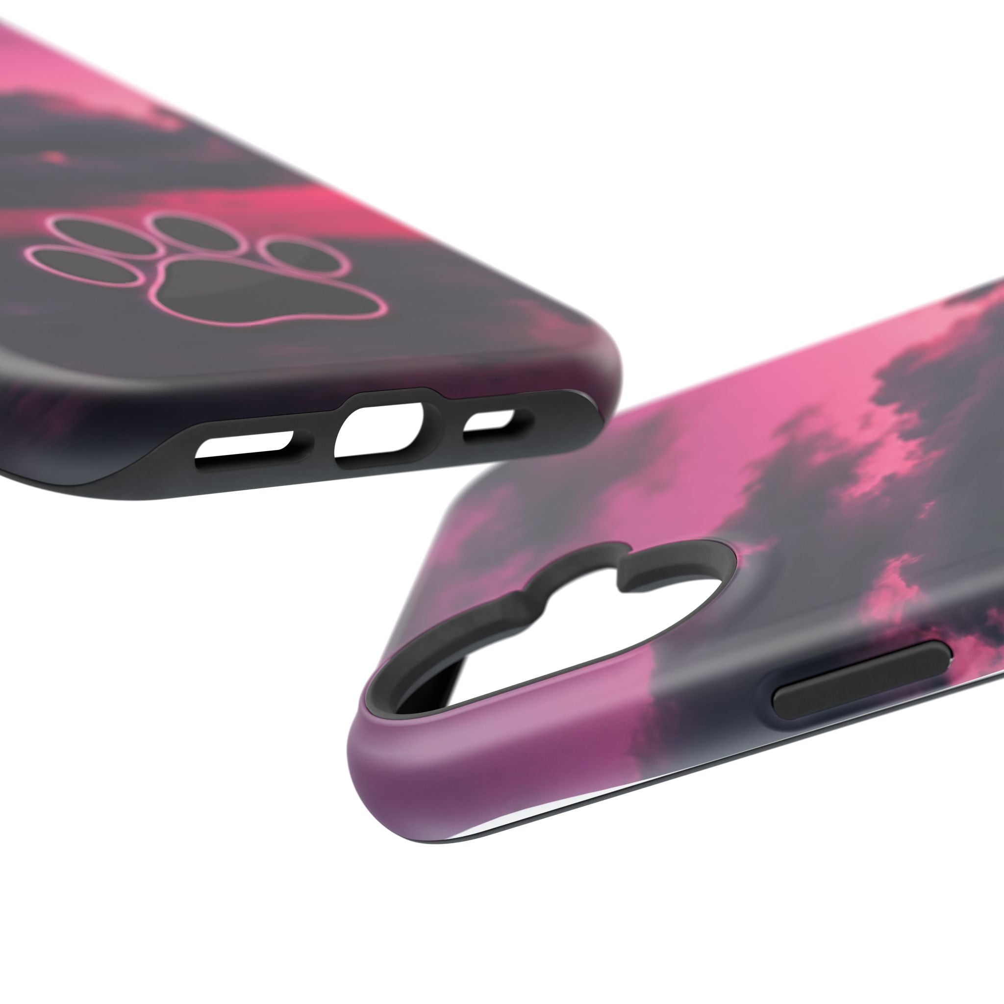 iPhone & Samsung Magnetic Impact-Resistant Phone Case — Pink Twilight Cloud with Paw Print