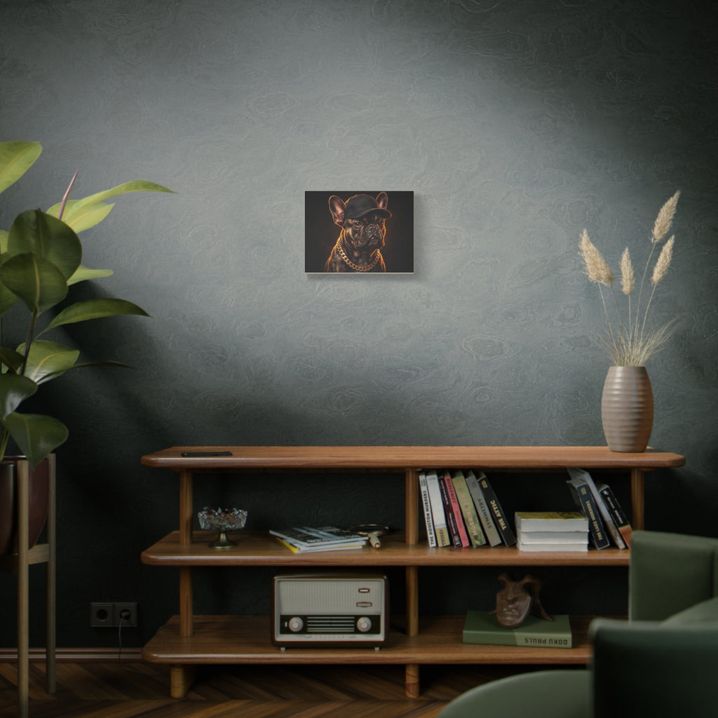 French Bulldog Portrait Canvas Print — Hip Hop Dog with Cap & Gold Chain