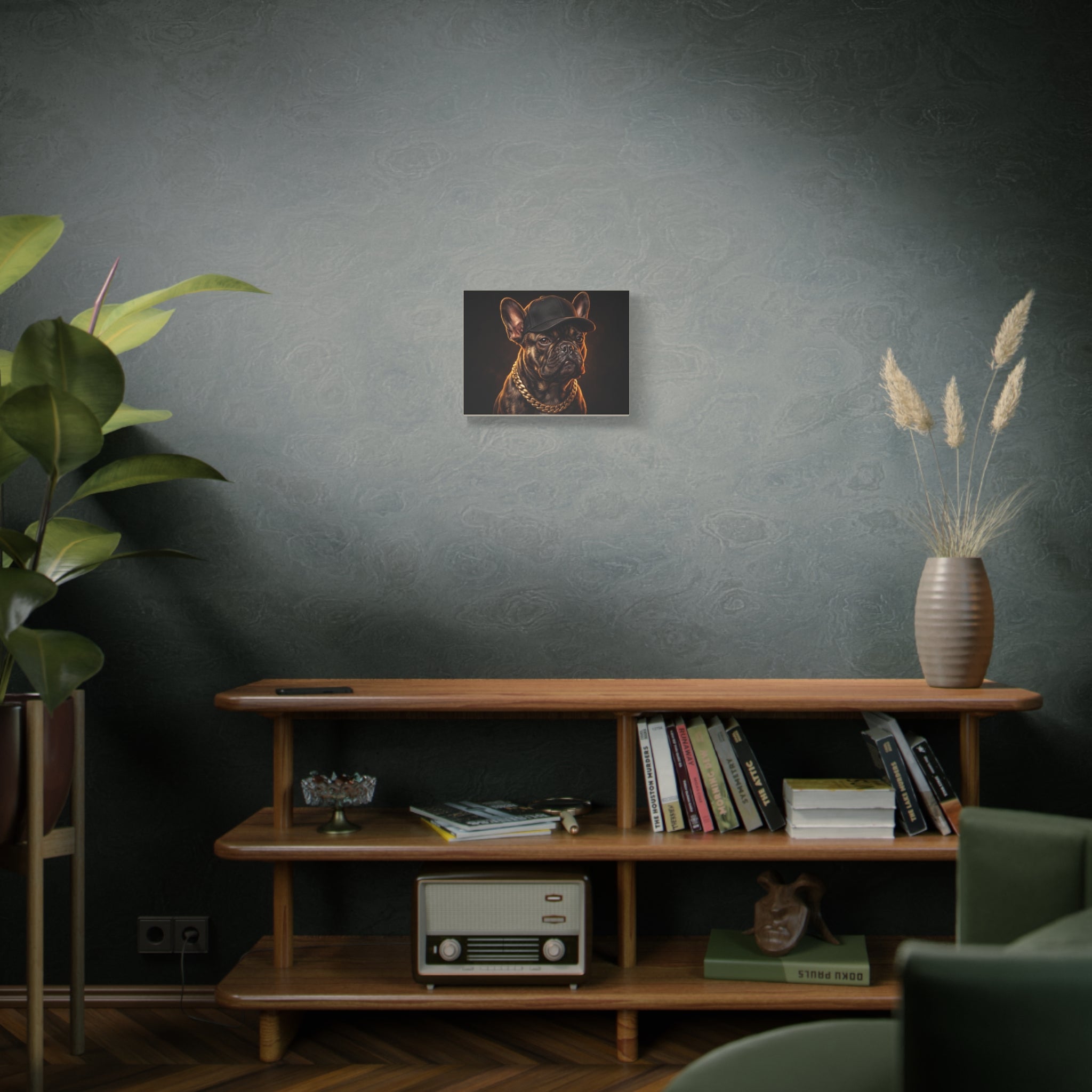 French Bulldog Portrait Canvas Print — Hip Hop Dog with Cap & Gold Chain