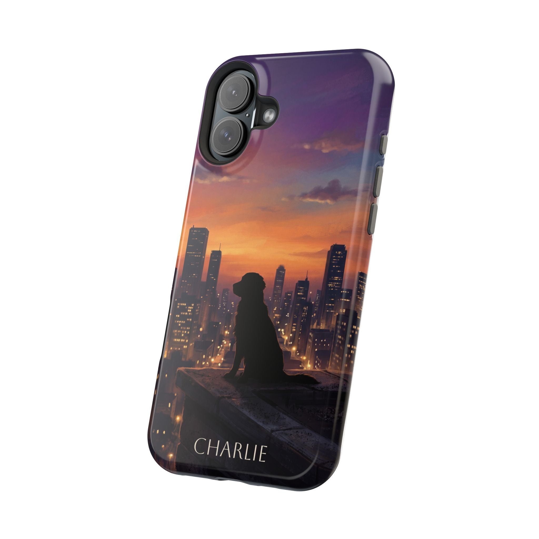 Personalized Golden Retriever City Skyline Phone Case — Wireless Charging Cover