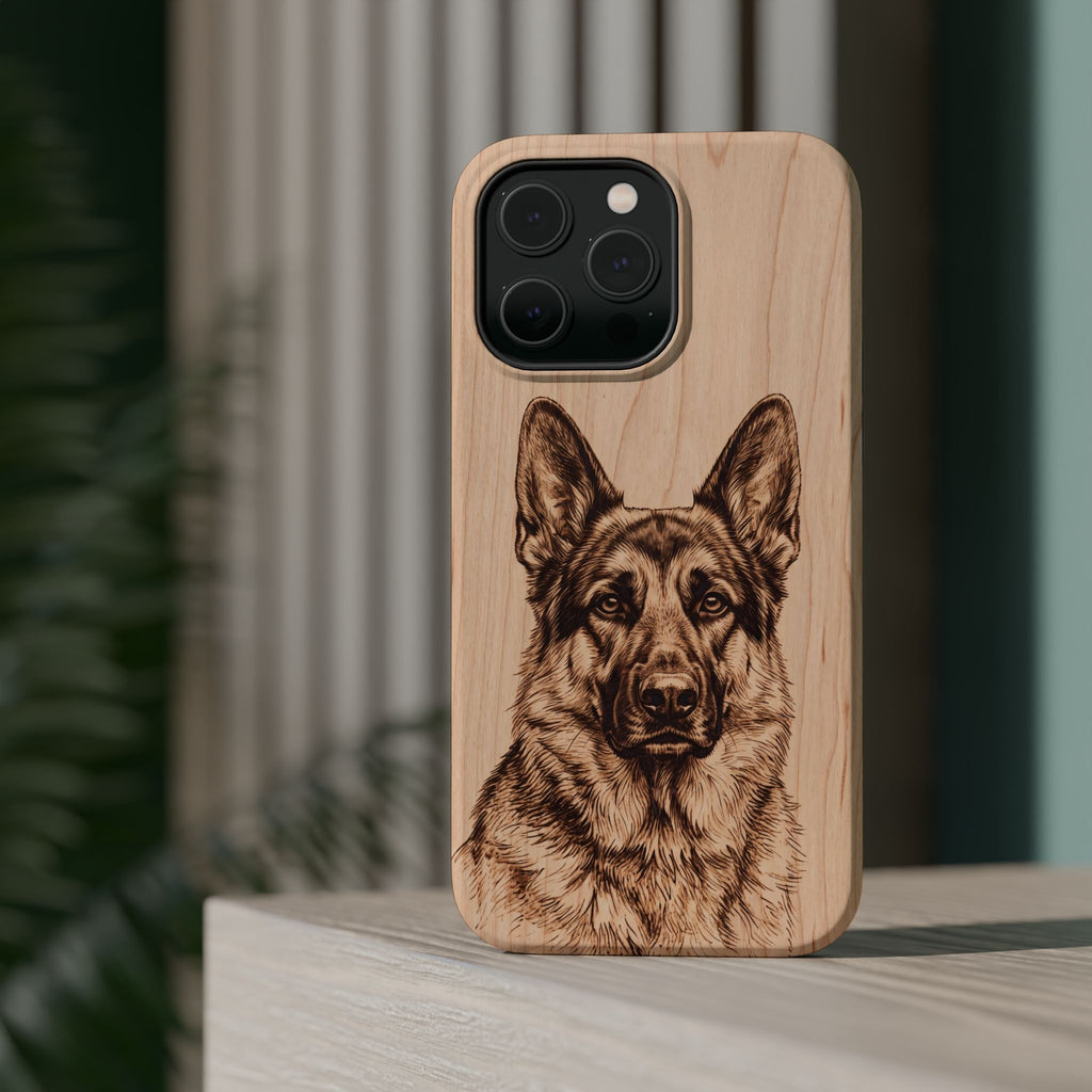 German Shepherd Phone Case | Pyrography Art — Tough Magnetic Case with Wireless Charging