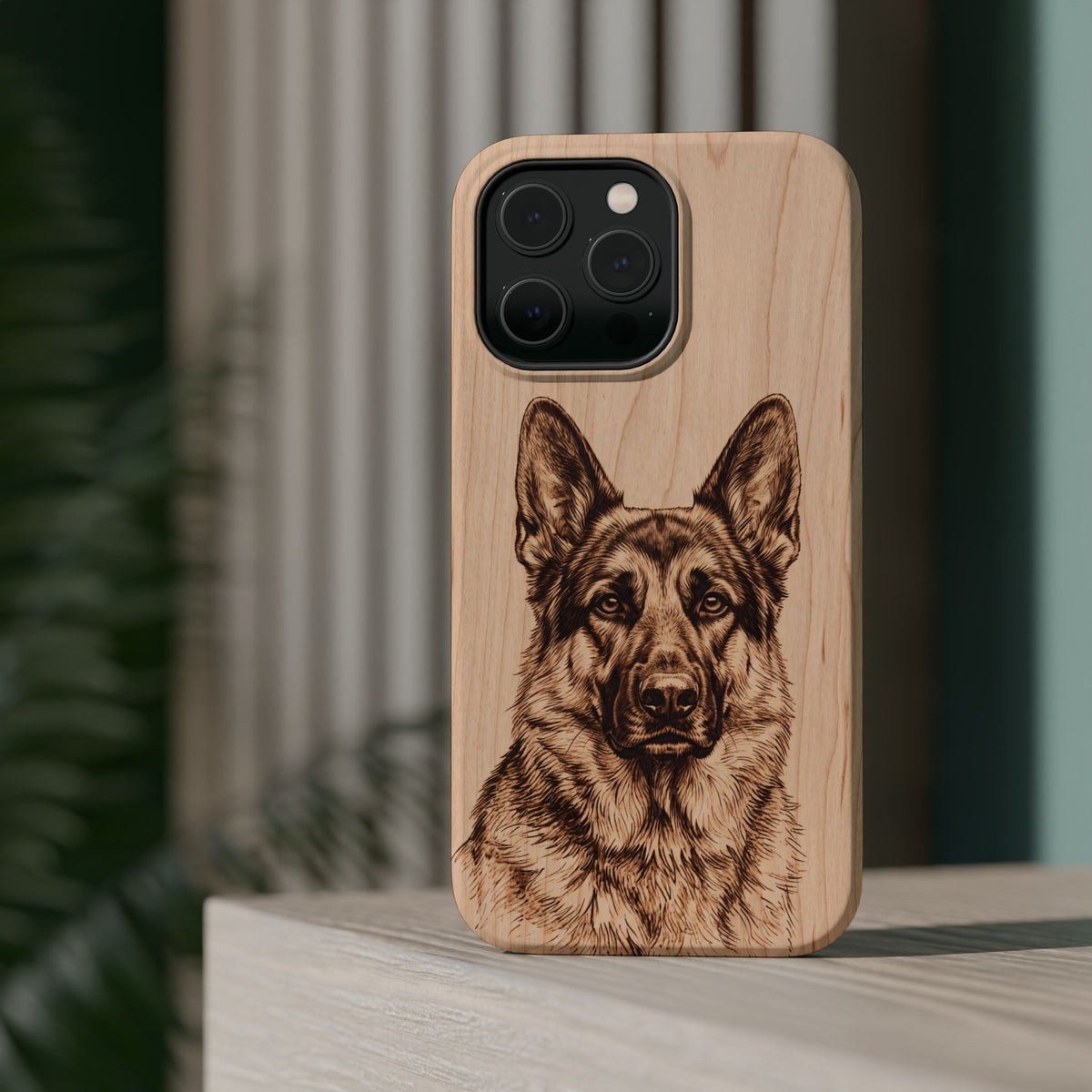 German Shepherd Phone Case | Pyrography Art — Tough Magnetic Case with Wireless Charging