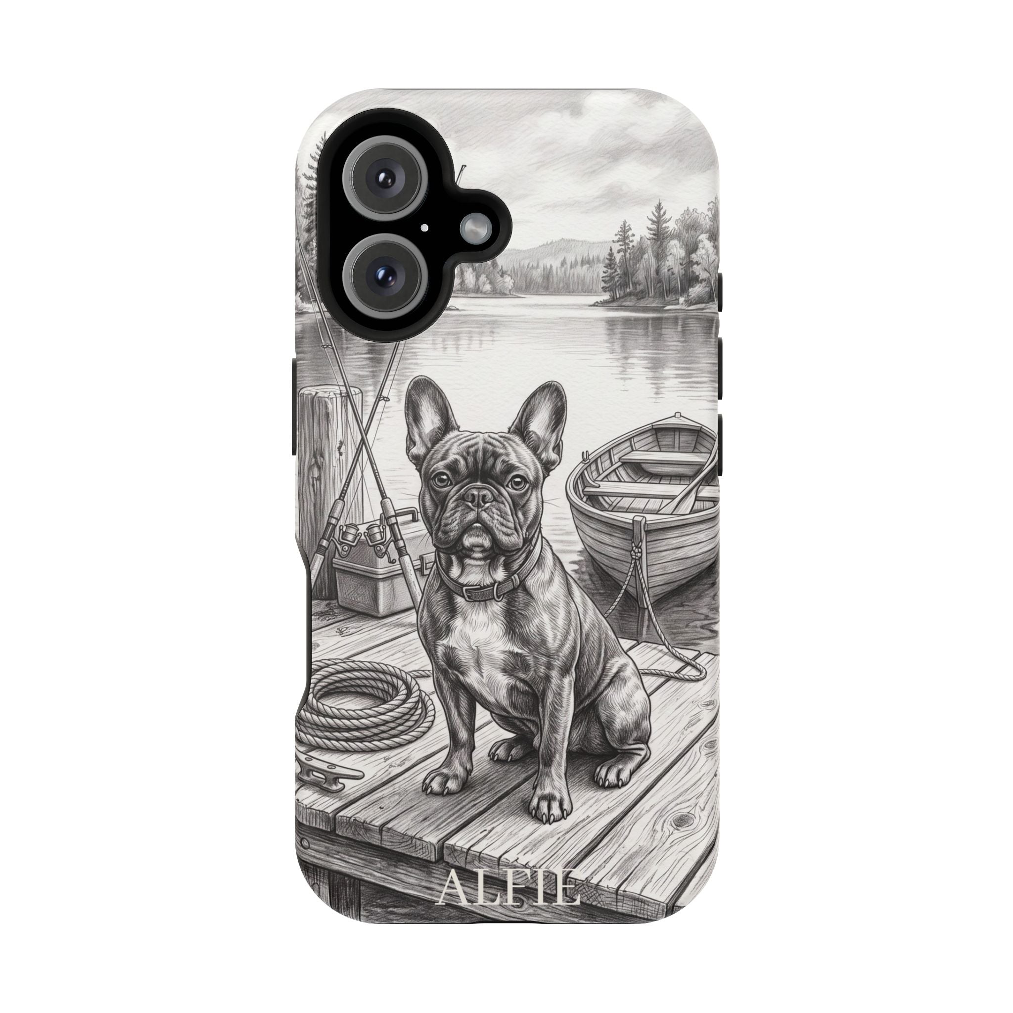 Personalized French Bulldog Lakeside Dock Phone Case — Wireless Charging Cover