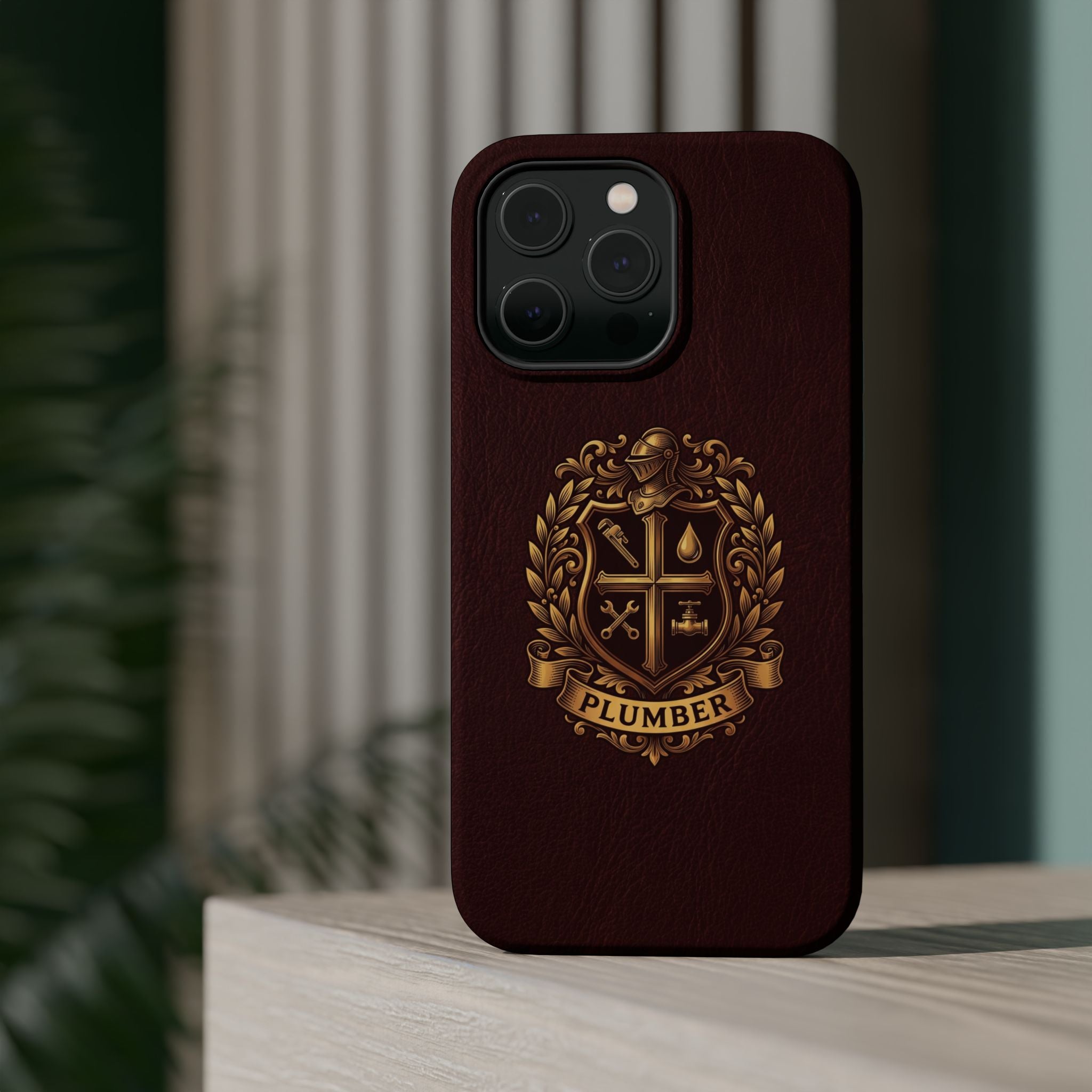 Plumber Crest Phone Case — Heraldic Shield Design Wireless Charging Cover