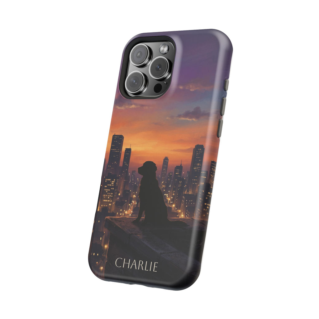 Personalized Golden Retriever City Skyline Phone Case — Wireless Charging Cover