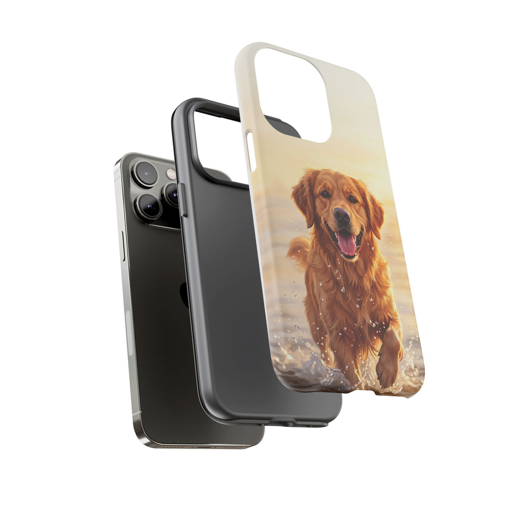 Golden Retriever Splashing in Water Phone Case | Joyful Dog at Golden Hour | iPhone & Samsung