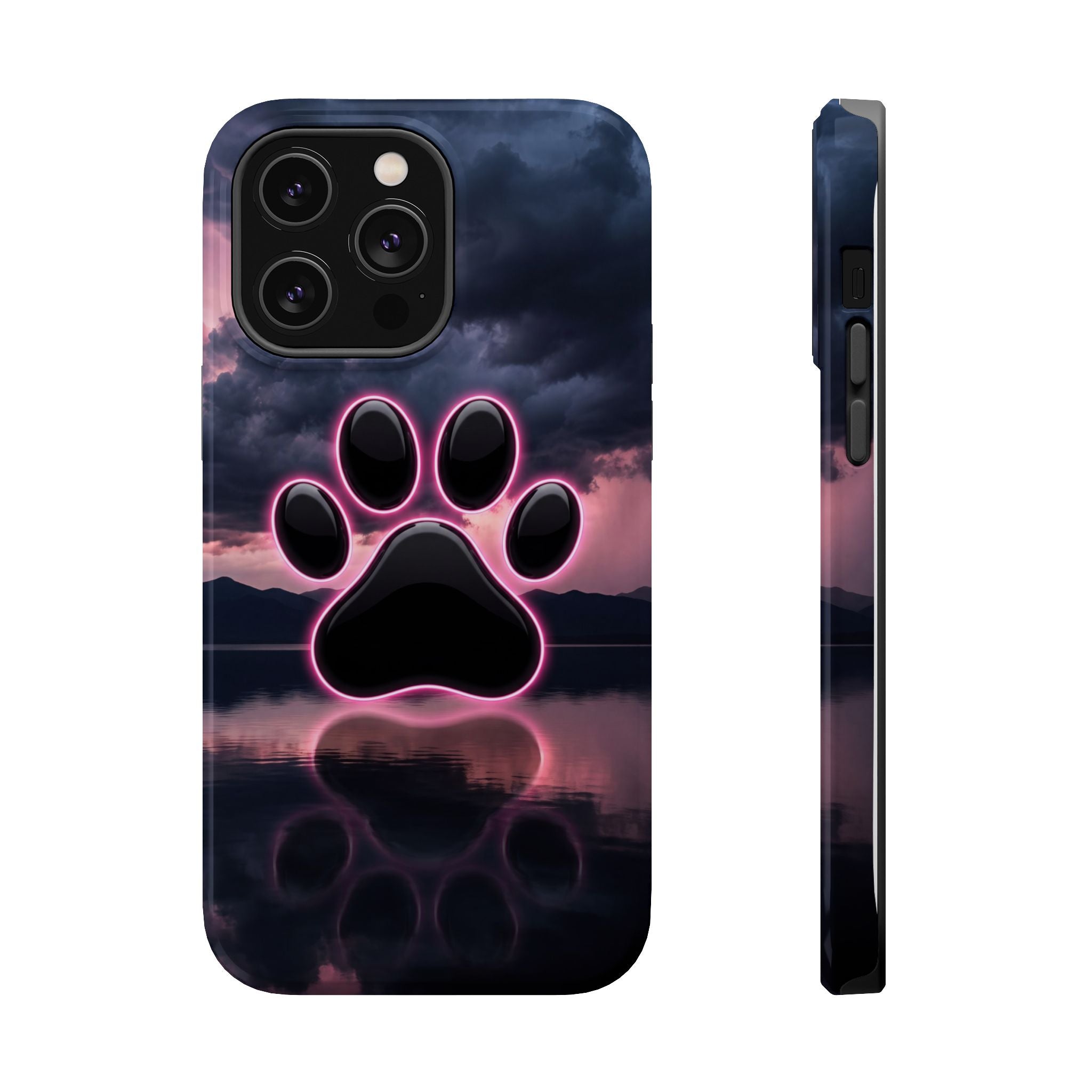 Neon Paw Print Phone Case — Impact-Resistant Wireless Charging Cover
