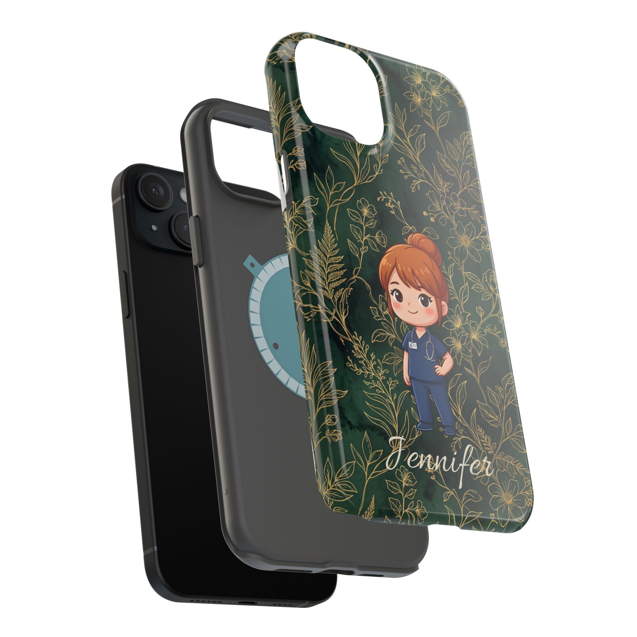 Personalized Nurse Botanical Phone Case — Impact-Resistant Wireless Charging Cover