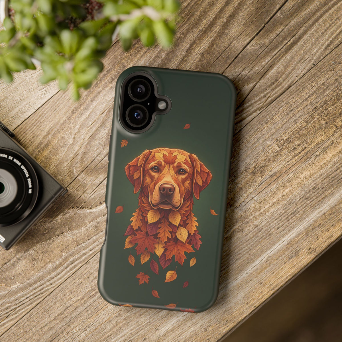 Autumn Leaves Labrador Phone Case — Tough Magnetic Case with Wireless Charging