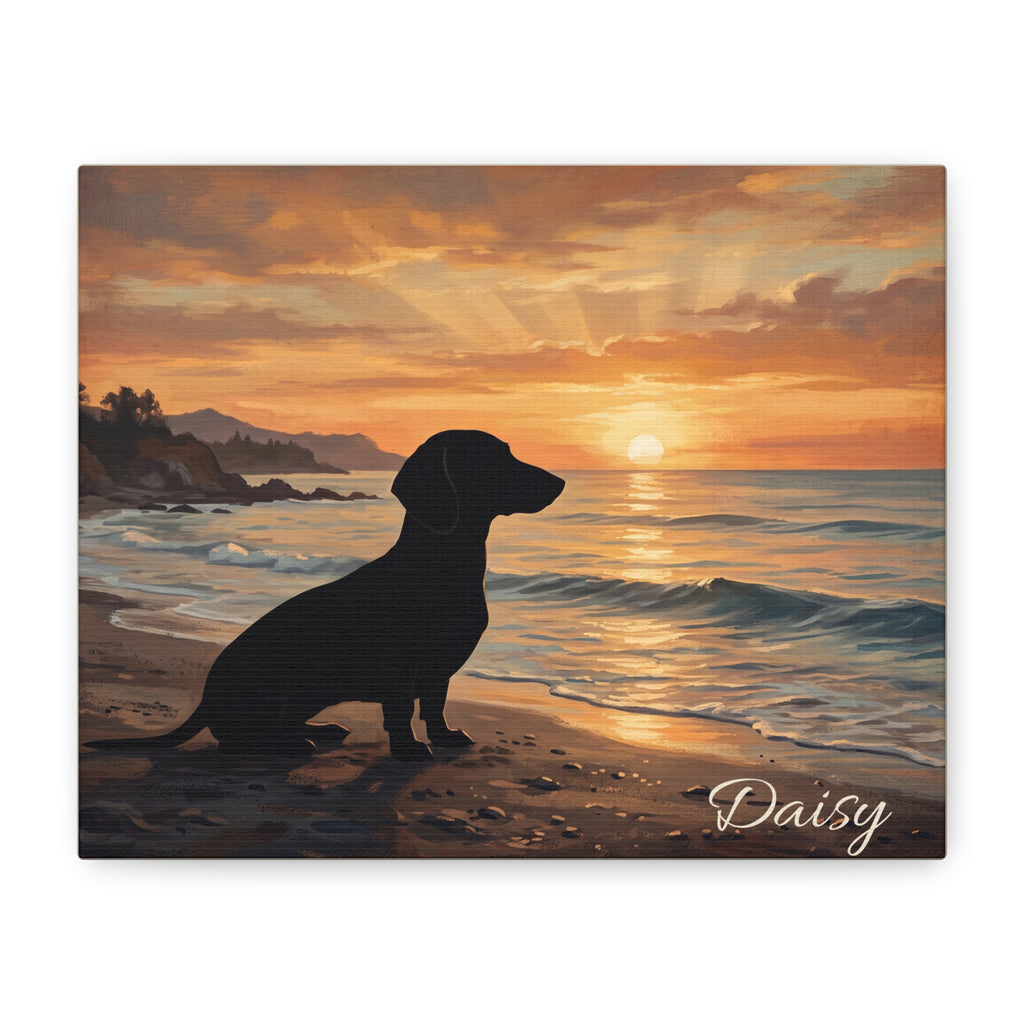 Dachshund Silhouette Personalized Canvas | Beach Sunset Wall Art