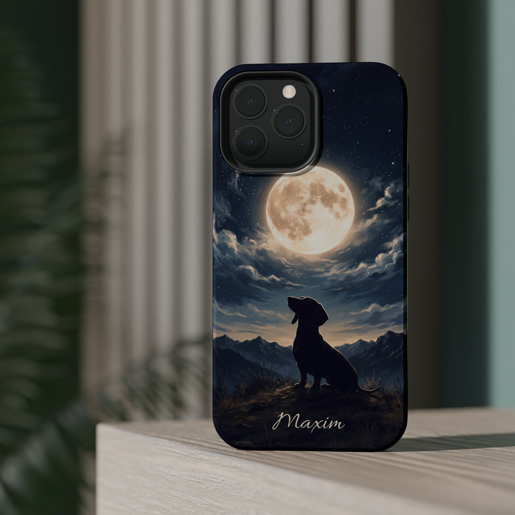 Personalized Dachshund Moonlight Phone Case — Wireless Charging Cover