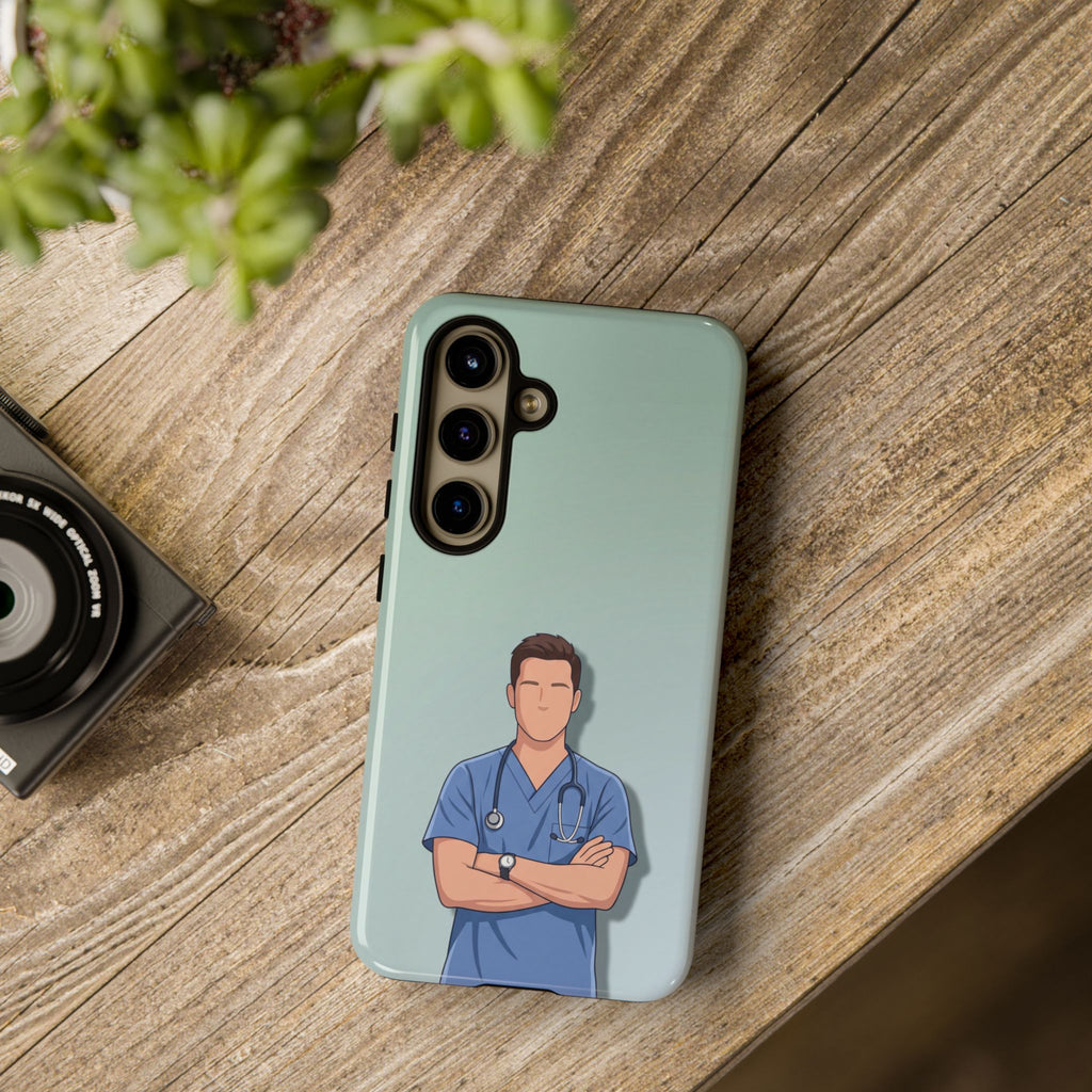 Male Nurse Phone Case | Confident Nurse in Blue Scrubs Illustration | iPhone & Samsung