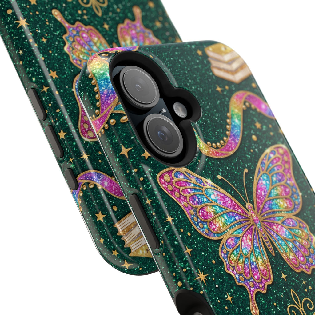 Rainbow Glitter Butterfly Personalized Teacher Phone Case — Wireless Charging Cover