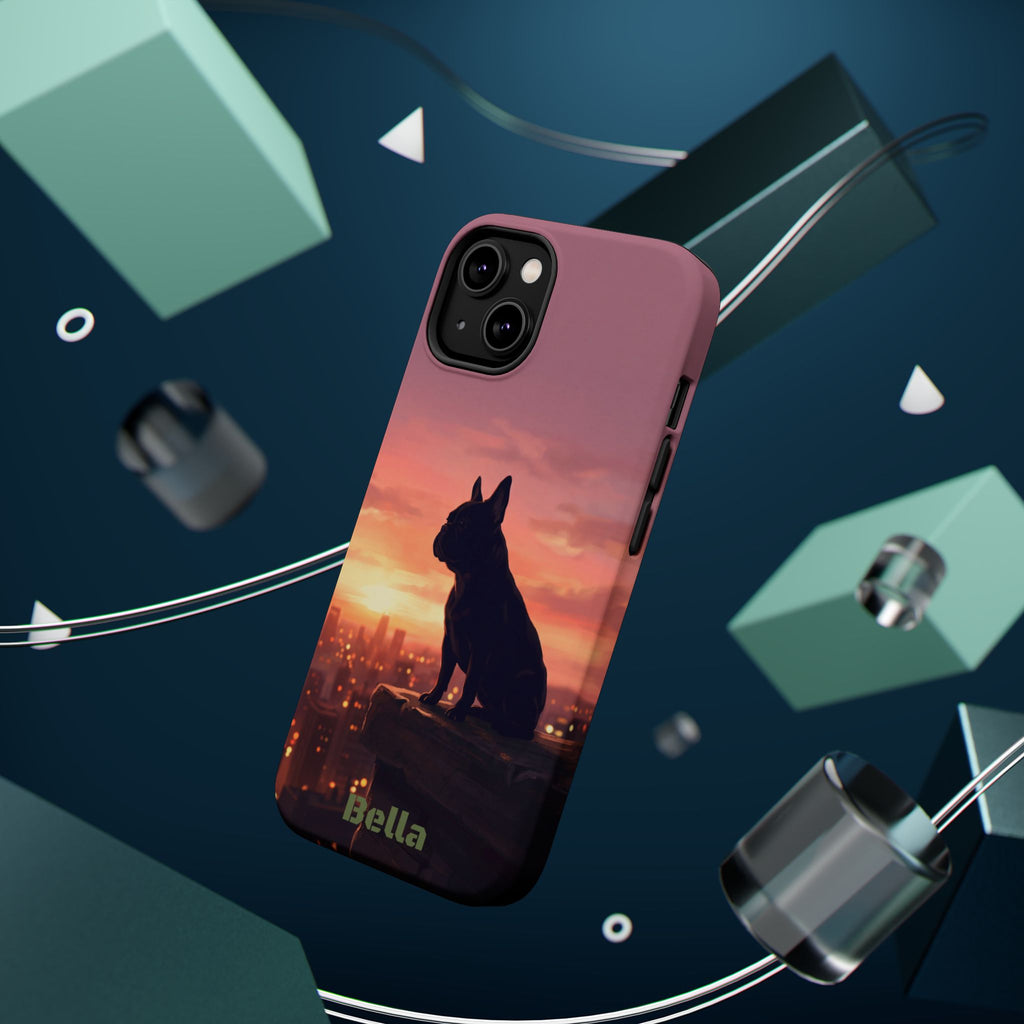 Personalized French Bulldog City Skyline Sunset Phone Case — Wireless Charging Cover