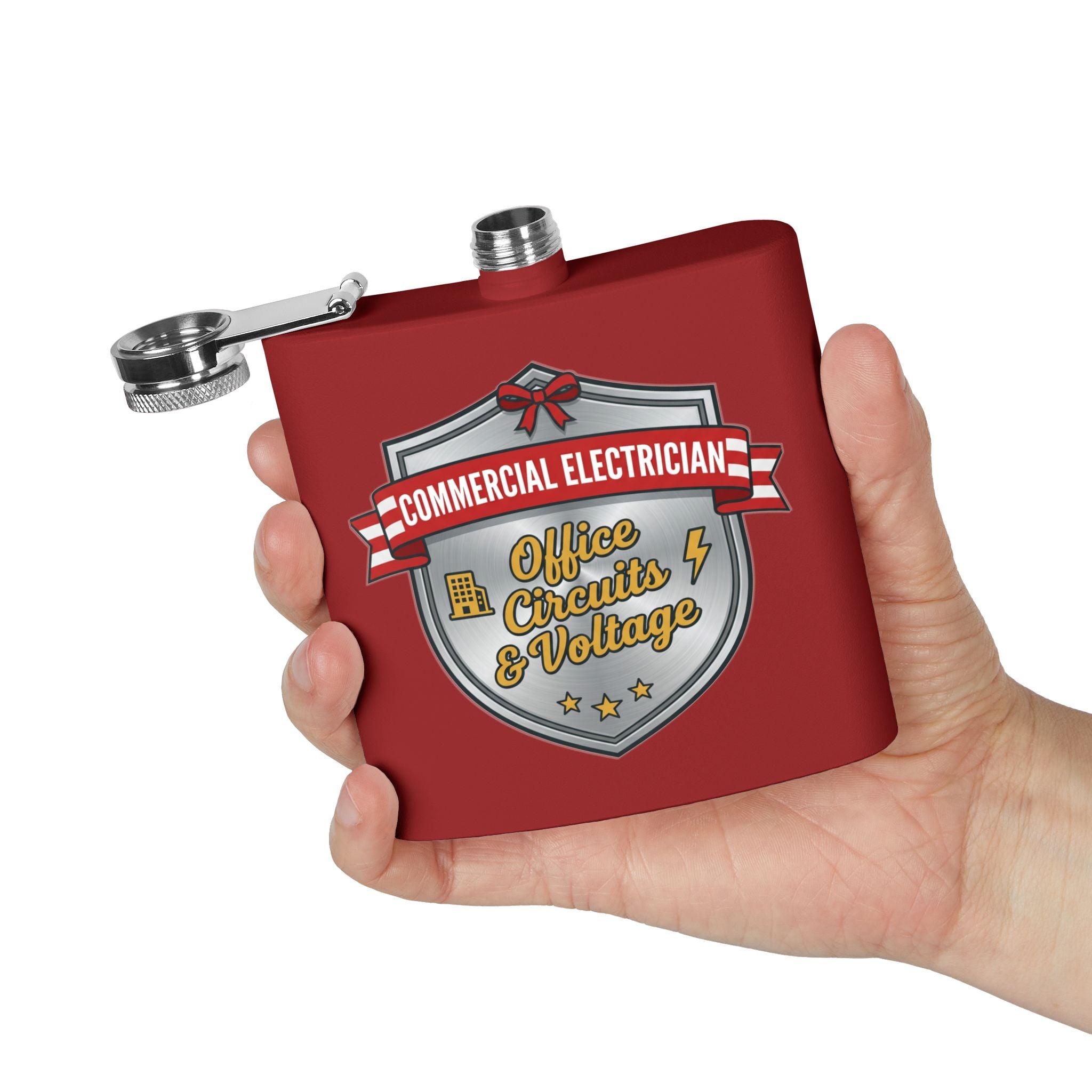 Flask — "Commercial Electrician: Office Circuits & Voltage" 6oz Stainless Steel Hip Flask