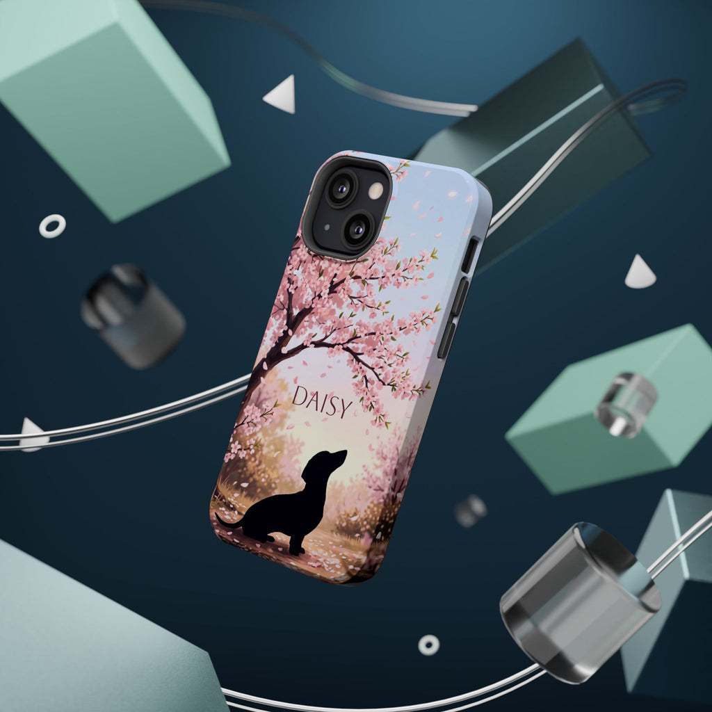 Personalized Dachshund Cherry Blossom Phone Case — Wireless Charging Cover