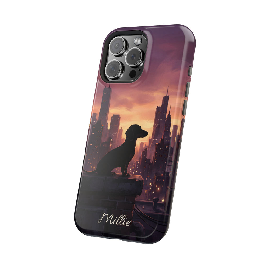 Personalized Dachshund City Skyline Phone Case — Wireless Charging Cover