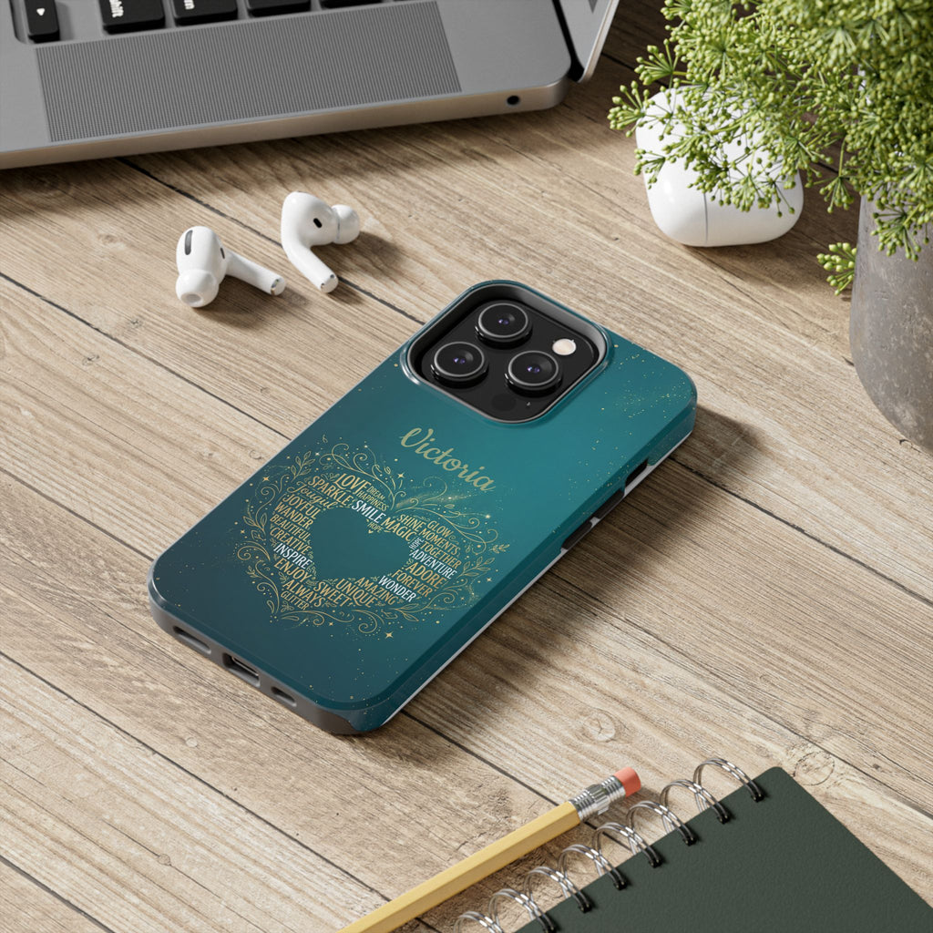 Personalized Teacher Phone Case — Custom Name Heart Word Art Design