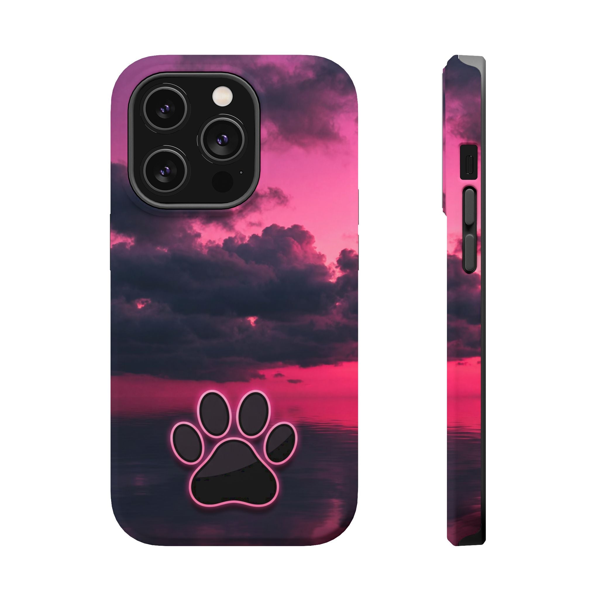Pink Sky Paw Print Phone Case — Impact-Resistant Wireless Charging Cover