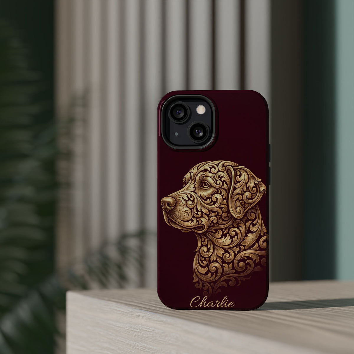 Personalized Gold Filigree Labrador Phone Case — Tough Magnetic Case with Wireless Charging